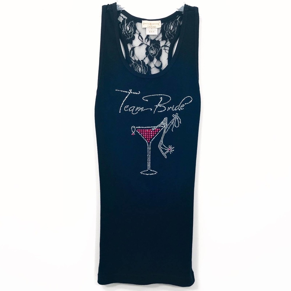 “Team Bride” Embellished Tank Top Lace Back large